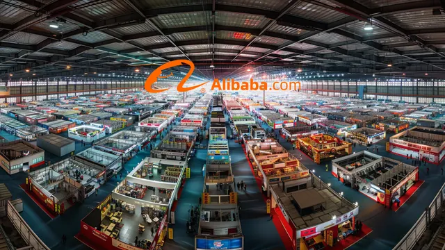 Blick in eine volle Messehalle der Canton Fair in Guangzhou